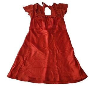 Free People Violet Visions Mini Dress Scarlett Red Satin Tie Back Women's Size 6